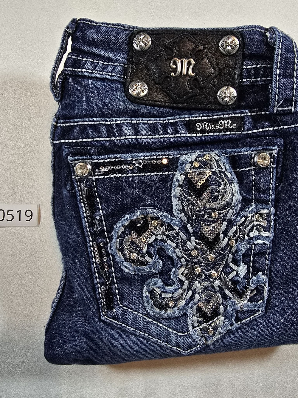 Miss Me Women's Dark Blue Embroidered Pocket Jeans